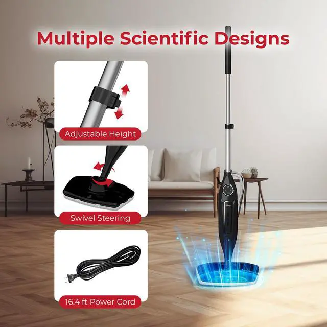 Alt view image 7 of 8 - Rosewill 11-in-1 Steam Mop, 260°F Handheld Steam Cleaner, 1200W Detachable Steam Mops for Floor Cleaning,  Removable Tank, Multi-Purpose Steamer for Hardwood, Tile, Grout, Furniture - Black