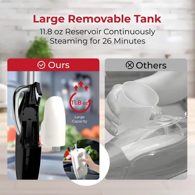 Alt view image 8 of 8 - Rosewill 11-in-1 Steam Mop, 260°F Handheld Steam Cleaner, 1200W Detachable Steam Mops for Floor Cleaning,  Removable Tank, Multi-Purpose Steamer for Hardwood, Tile, Grout, Furniture - Black