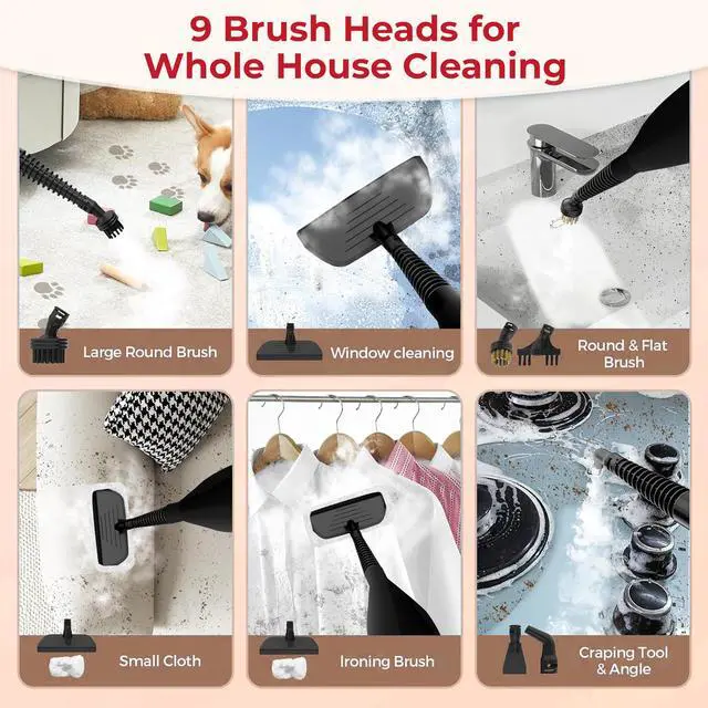 Alt view image 5 of 8 - Rosewill 11-in-1 Steam Mop, 260°F Handheld Steam Cleaner, 1200W Detachable Steam Mops for Floor Cleaning,  Removable Tank, Multi-Purpose Steamer for Hardwood, Tile, Grout, Furniture - Black