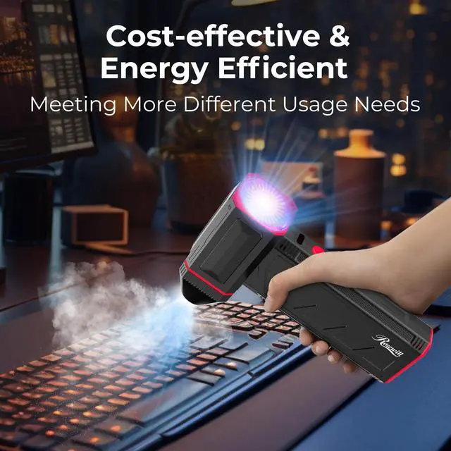 Alt view image 3 of 9 - Rosewill Electric Air Duster - 120,000 RPM Super Power Cordless Compressed Air Duster, 3-Gear Adjustable Mini Blower with Fast Charging, Dust Blower for Computer, Keyboard, Pet, House, Outdoor and Car