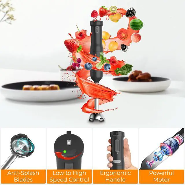 Alt view image 5 of 7 - Rosewill 6-in-1 Multi-Speed Cordless Rechargeable Immersion Hand Blender,  Heavy Duty Motor - Stick Blender, Beaker, Whisk, Chopper, Dual Beater, Milk Frother - For Smoothies, Baby Food, Soup - Black