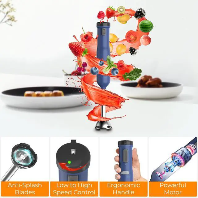 Alt view image 6 of 8 - Rosewill 6-in-1 Multi-Speed Cordless Rechargeable Immersion Hand Blender,  Heavy Duty Motor - Stick Blender, Beaker, Whisk, Chopper, Dual Beater, Milk Frother - For Smoothies, Baby Food, Soup - Blue