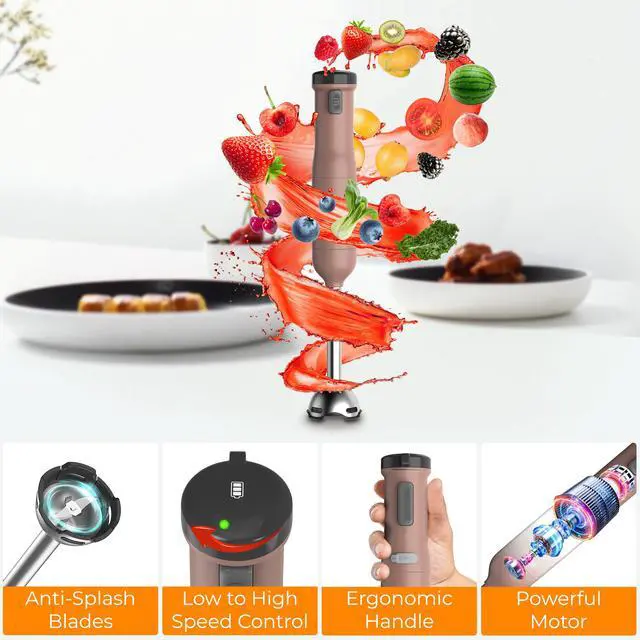 Alt view image 6 of 8 - Rosewill 6-in-1 Multi-Speed Cordless Rechargeable Immersion Hand Blender,  Heavy Duty Motor - Stick Blender, Beaker, Whisk, Chopper, Dual Beater, Milk Frother - For Smoothies, Baby Food, Soup - Mocha