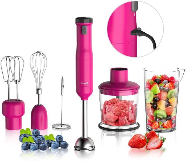 Main image of Rosewill 6-in-1 Multi-Speed Cordless Rechargeable Immersion Hand Blender, Heavy Duty Motor - Stick Blender, Beaker, Whisk, Chopper, Dual Beater, Milk Frother - For Smoothies, Baby Food, Soup - Rose