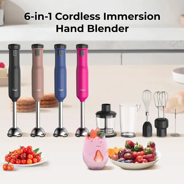 Alt view image 2 of 8 - Rosewill 6-in-1 Multi-Speed Cordless Rechargeable Immersion Hand Blender, Heavy Duty Motor - Stick Blender, Beaker, Whisk, Chopper, Dual Beater, Milk Frother - For Smoothies, Baby Food, Soup - Rose