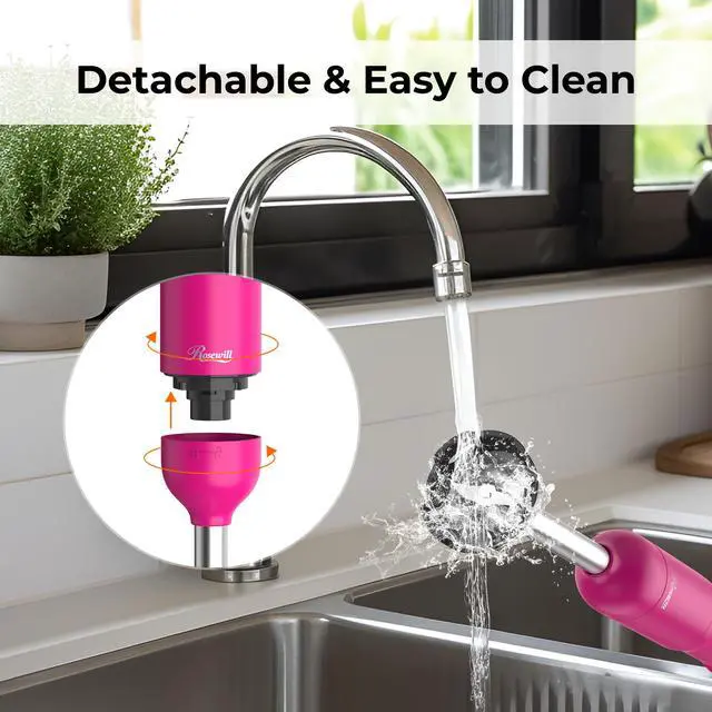 Alt view image 8 of 8 - Rosewill 6-in-1 Multi-Speed Cordless Rechargeable Immersion Hand Blender, Heavy Duty Motor - Stick Blender, Beaker, Whisk, Chopper, Dual Beater, Milk Frother - For Smoothies, Baby Food, Soup - Rose