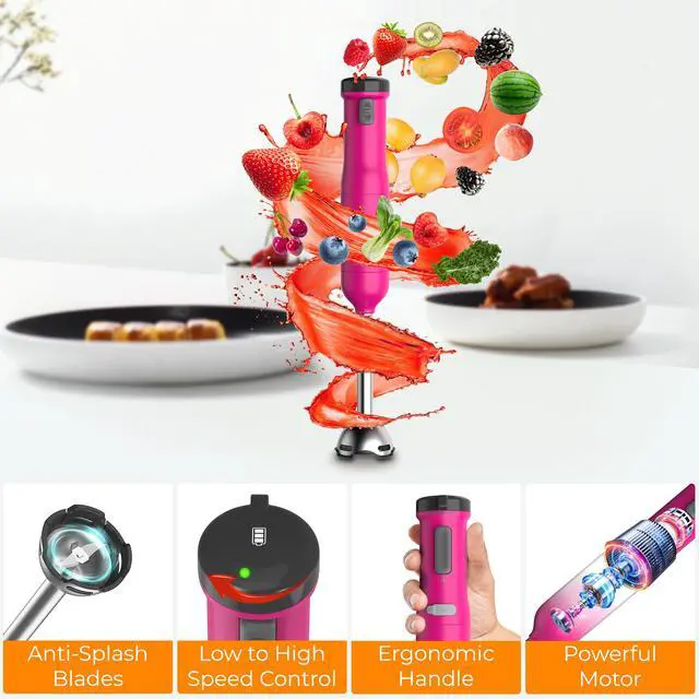 Alt view image 6 of 8 - Rosewill 6-in-1 Multi-Speed Cordless Rechargeable Immersion Hand Blender,  Heavy Duty Motor - Stick Blender, Beaker, Whisk, Chopper, Dual Beater, Milk Frother - For Smoothies, Baby Food, Soup - Rose