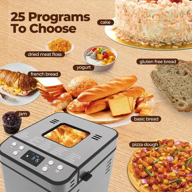 Alt view image 3 of 7 - Rosewill 25-in-1 Automatic Bread Maker Machine with 3 Loaf Size up to 2LB, 700W High Power Dual Heater Bread Maker with BPA-free Nonstick Coating Pan, Max 15 Hours Delay Timer, Low Noise - Gray