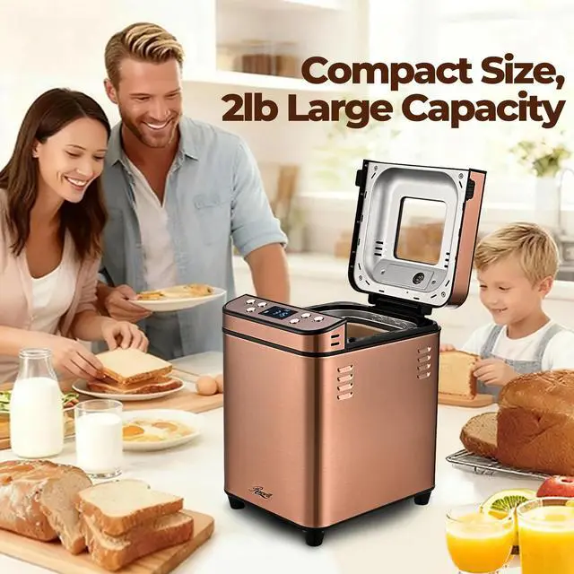 Alt view image 2 of 7 - Rosewill 25-in-1 Automatic Bread Maker Machine with 3 Loaf Size up to 2LB, 700W High Power Dual Heater Bread Maker with BPA-free Nonstick Coating Pan, Max 15 Hours Delay Timer, Low Noise - Cinnamon