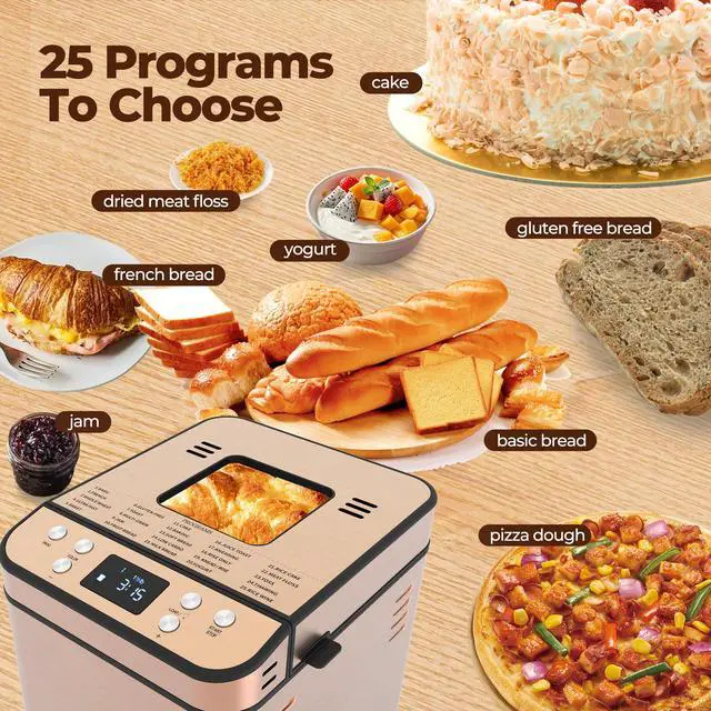 Alt view image 3 of 7 - Rosewill 25-in-1 Automatic Bread Maker Machine with 3 Loaf Size up to 2LB, 700W High Power Dual Heater Bread Maker with BPA-free Nonstick Coating Pan, Max 15 Hours Delay Timer, Low Noise - Cinnamon