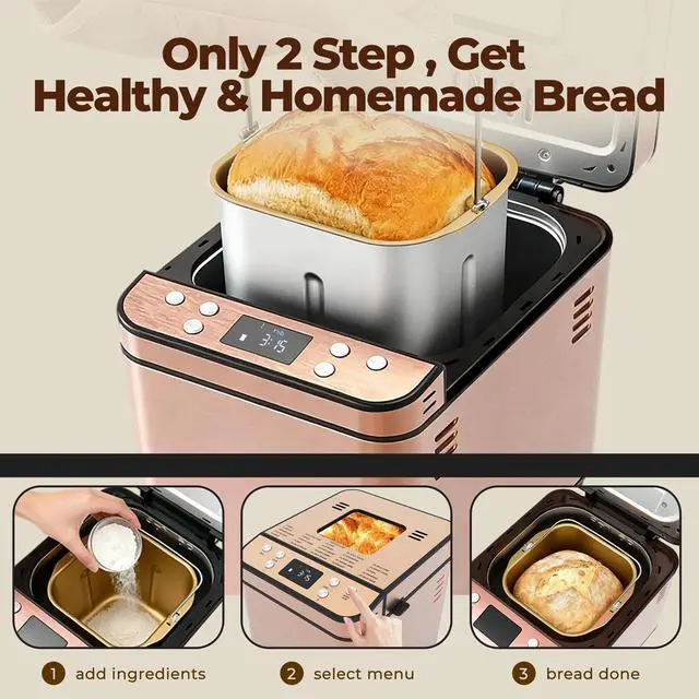 Alt view image 4 of 7 - Rosewill 25-in-1 Automatic Bread Maker Machine with 3 Loaf Size up to 2LB, 700W High Power Dual Heater Bread Maker with BPA-free Nonstick Coating Pan, Max 15 Hours Delay Timer, Low Noise - Cinnamon