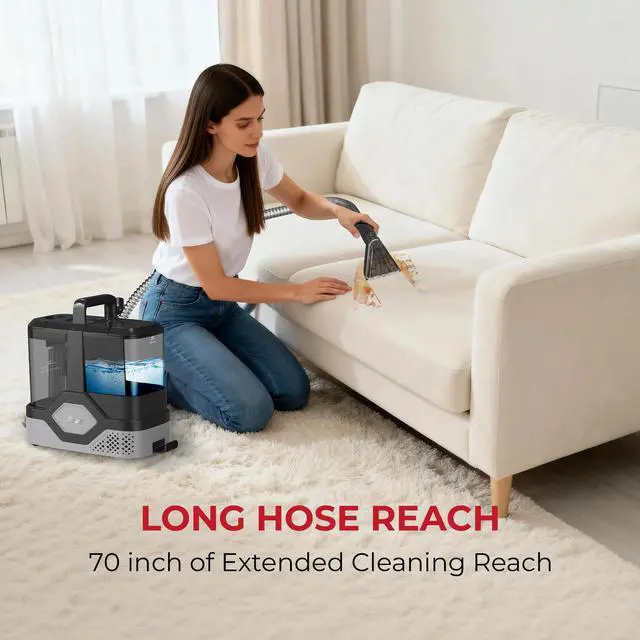 Alt view image 2 of 9 - Rosewill Multi-Purpose Portable Carpet and Upholstery Cleaner, Powerful Suction 17 kpa Spot Cleaner, Car and Auto Detailer, Stain/Spot Remover; Versatile Use: Carpet, Sofa, Pet Hair Use - Black & Gray