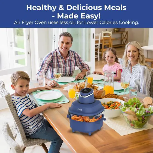 Alt view image 6 of 7 - Rosewill 4-in-1 Portable Glass Air Fryer, 4.7QT Transparent Glass Cooking Pot with Storage Lid & Tongs, Compact Smart for Deep Roast, Recrisp, Keep Warm – Navy Blue