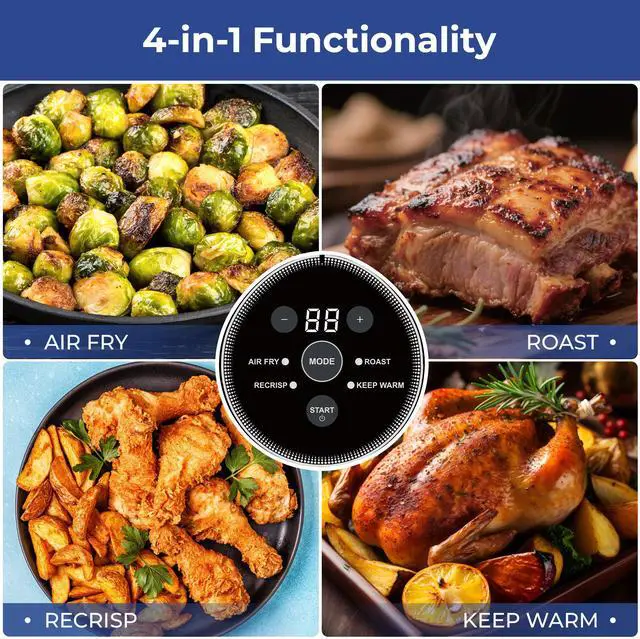 Alt view image 7 of 7 - Rosewill 4-in-1 Portable Glass Air Fryer, 4.7QT Transparent Glass Cooking Pot with Storage Lid & Tongs, Compact Smart for Deep Roast, Recrisp, Keep Warm – Navy Blue