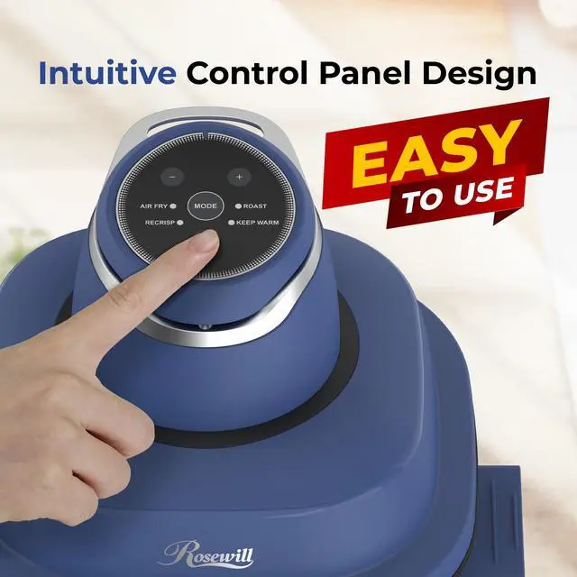 Alt view image 5 of 7 - Rosewill 4-in-1 Portable Glass Air Fryer, 4.7QT Transparent Glass Cooking Pot with Storage Lid & Tongs, Compact Smart for Deep Roast, Recrisp, Keep Warm – Navy Blue