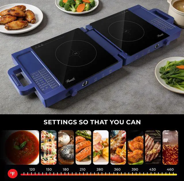Alt view image 3 of 7 - Rosewill Foldable Dual Induction Cooktop Burner, 1800W Portable Double Burner with 8 Cooking Modes & 9-Hour Timer, Auto Shutoff, Electric Stove for Home, Dorms, RVs - Blue
