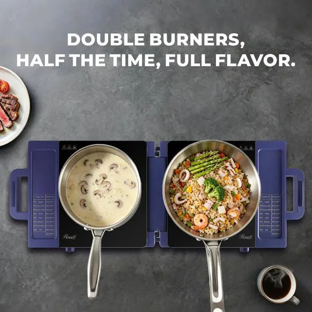 Alt view image 7 of 7 - Rosewill Foldable Dual Induction Cooktop Burner, 1800W Portable Double Burner with 8 Cooking Modes & 9-Hour Timer, Auto Shutoff, Electric Stove for Home, Dorms, RVs - Blue