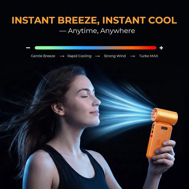 Alt view image 2 of 8 - Rosewill Portable Multi-Functional Fan with Power Bank & Flashlight - All-in-one Design with Rechargeable Cordless Air Duster & Vacuum Cleaner & Blower Functions, Pocket-Sized Handheld Fan for Travel, Outdoor, Car & PC Clean - Orange