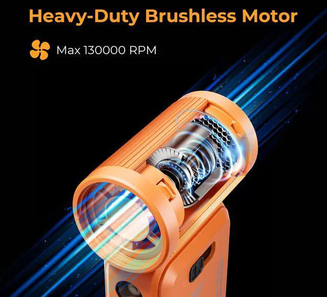 Alt view image 4 of 8 - Rosewill Portable Multi-Functional Fan with Power Bank & Flashlight - All-in-one Design with Rechargeable Cordless Air Duster & Vacuum Cleaner & Blower Functions, Pocket-Sized Handheld Fan for Travel, Outdoor, Car & PC Clean - Orange