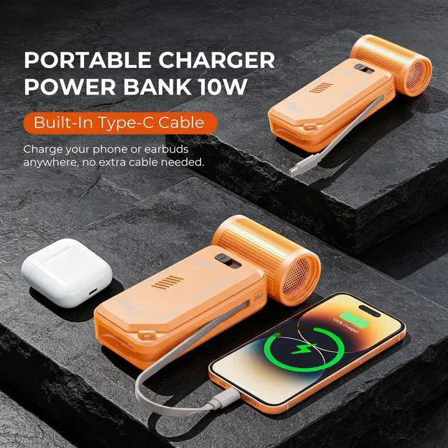 Alt view image 6 of 8 - Rosewill Portable Multi-Functional Fan with Power Bank & Flashlight - All-in-one Design with Rechargeable Cordless Air Duster & Vacuum Cleaner & Blower Functions, Pocket-Sized Handheld Fan for Travel, Outdoor, Car & PC Clean - Orange