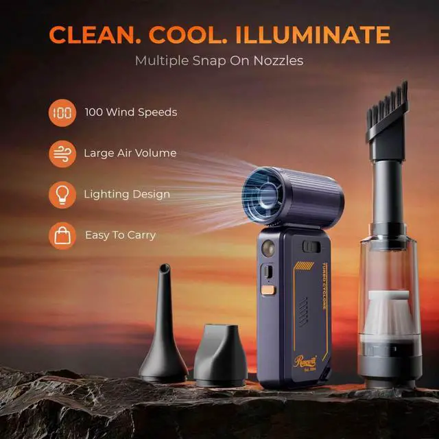 Alt view image 5 of 8 - Rosewill Portable Multi-Functional Fan with Power Bank & Flashlight - All-in-one Design with Rechargeable Cordless Air Duster & Vacuum Cleaner & Blower Functions, Pocket-Sized Handheld Fan for Travel, Outdoor, Car & PC Clean - Purple
