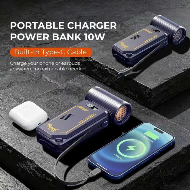 Alt view image 6 of 8 - Rosewill Portable Multi-Functional Fan with Power Bank & Flashlight - All-in-one Design with Rechargeable Cordless Air Duster & Vacuum Cleaner & Blower Functions, Pocket-Sized Handheld Fan for Travel, Outdoor, Car & PC Clean - Purple