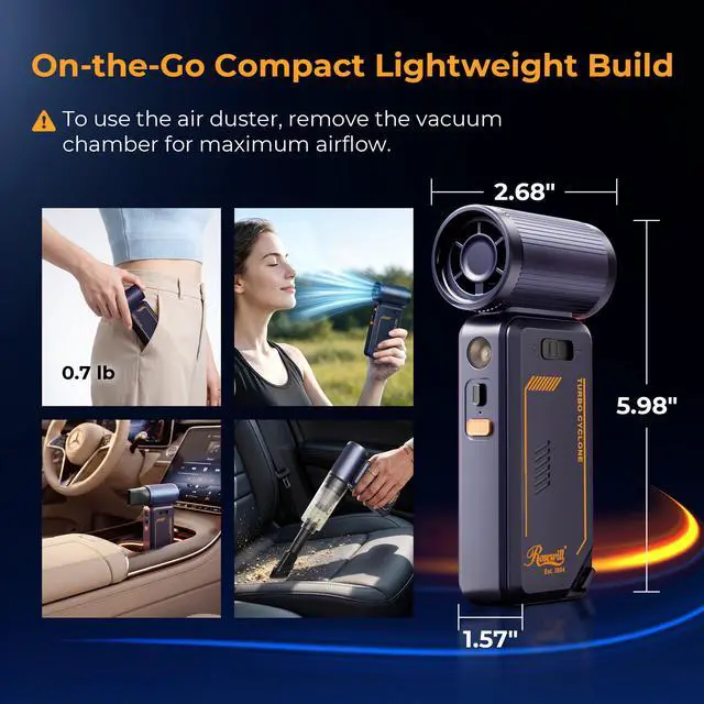 Alt view image 7 of 8 - Rosewill Portable Multi-Functional Fan with Power Bank & Flashlight - All-in-one Design with Rechargeable Cordless Air Duster & Vacuum Cleaner & Blower Functions, Pocket-Sized Handheld Fan for Travel, Outdoor, Car & PC Clean - Purple