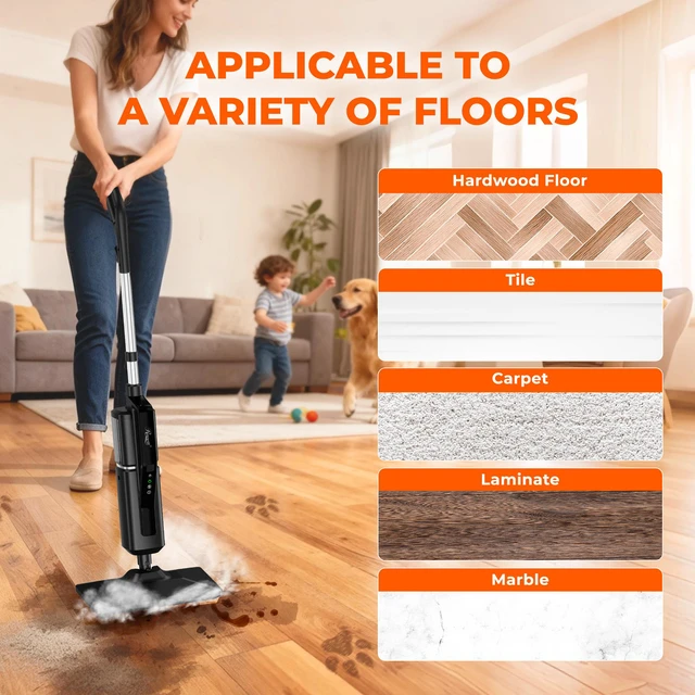 Alt view image 3 of 9 - Rosewill 11-in-1 Steam Mop, 230°F Detachable Handheld Steam Cleaner, 1300W Detachable Steam Mops for Floor Cleaning, Removable Tank, Multi-Purpose Steamer for Hardwood, Tile, Grout, Furniture- Black