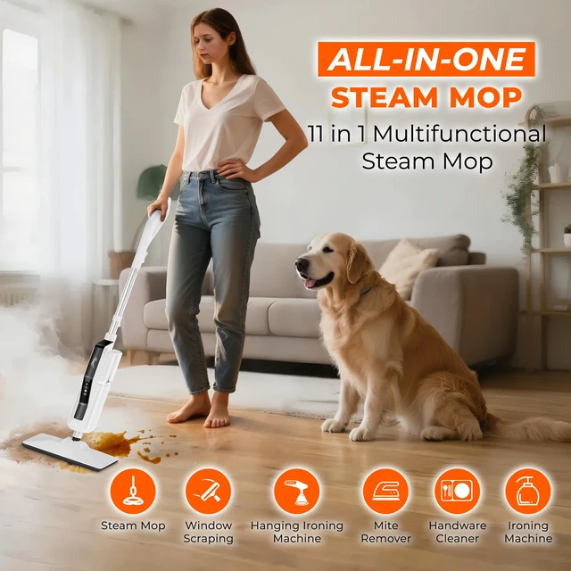 Alt view image 2 of 9 - Rosewill 11-in-1 Steam Mop, 230°F Detachable Handheld Steam Cleaner, 1300W Detachable Steam Mops for Floor Cleaning, Removable Tank, Multi-Purpose Steamer for Hardwood, Tile, Grout, Furniture - White