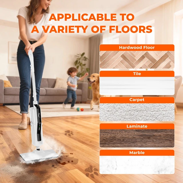 Alt view image 3 of 9 - Rosewill 11-in-1 Steam Mop, 230°F Detachable Handheld Steam Cleaner, 1300W Detachable Steam Mops for Floor Cleaning, Removable Tank, Multi-Purpose Steamer for Hardwood, Tile, Grout, Furniture - White