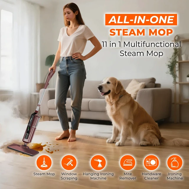 Alt view image 2 of 9 - Rosewill 11-in-1 Steam Mop, 230°F Detachable Handheld Steam Cleaner, 1300W Detachable Steam Mops for Floor Cleaning, Removable Tank, Multi-Purpose Steamer for Hardwood, Tile, Grout, Furniture - Rustic Red