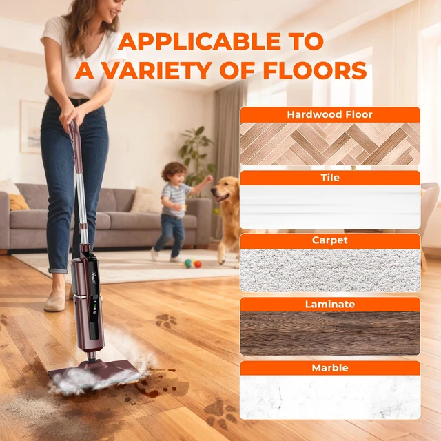 Alt view image 3 of 9 - Rosewill 11-in-1 Steam Mop, 230°F Detachable Handheld Steam Cleaner, 1300W Detachable Steam Mops for Floor Cleaning, Removable Tank, Multi-Purpose Steamer for Hardwood, Tile, Grout, Furniture - Rustic Red