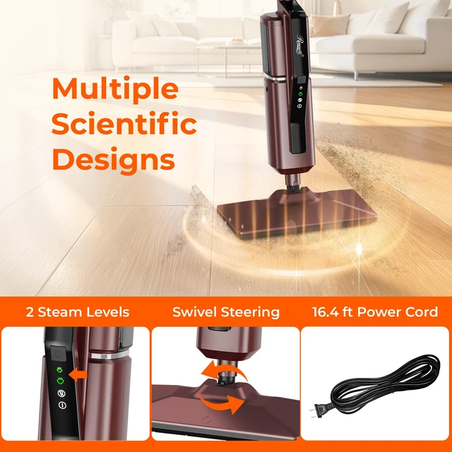 Alt view image 6 of 9 - Rosewill 11-in-1 Steam Mop, 230°F Detachable Handheld Steam Cleaner, 1300W Detachable Steam Mops for Floor Cleaning, Removable Tank, Multi-Purpose Steamer for Hardwood, Tile, Grout, Furniture - Rustic Red