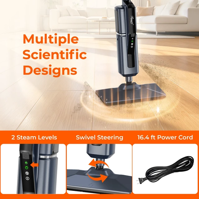 Alt view image 6 of 9 - Rosewill 11-in-1 Steam Mop, 230°F Detachable Handheld Steam Cleaner, 1300W Detachable Steam Mops for Floor Cleaning, Removable Tank, Multi-Purpose Steamer for Hardwood, Tile, Grout, Furniture - Blue Gray