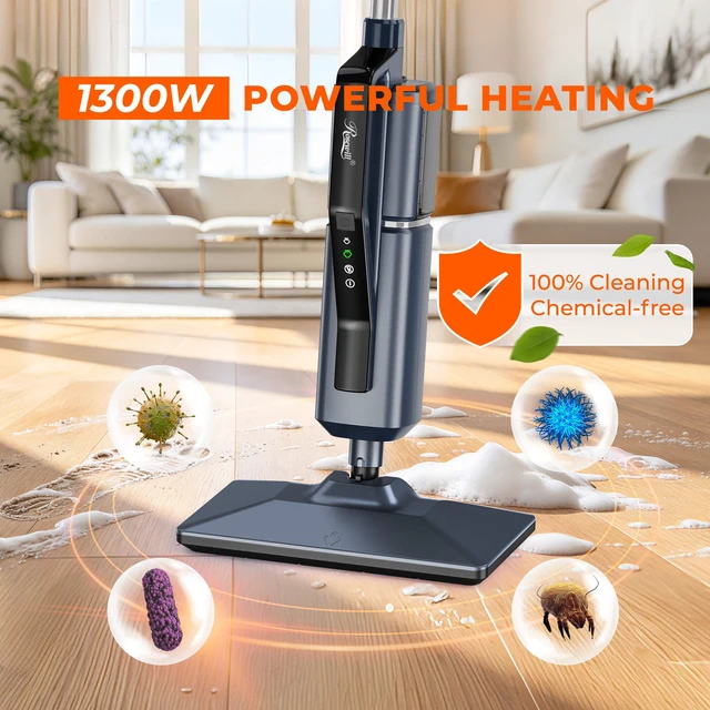Alt view image 4 of 9 - Rosewill 11-in-1 Steam Mop, 230°F Detachable Handheld Steam Cleaner, 1300W Detachable Steam Mops for Floor Cleaning, Removable Tank, Multi-Purpose Steamer for Hardwood, Tile, Grout, Furniture - Blue Gray