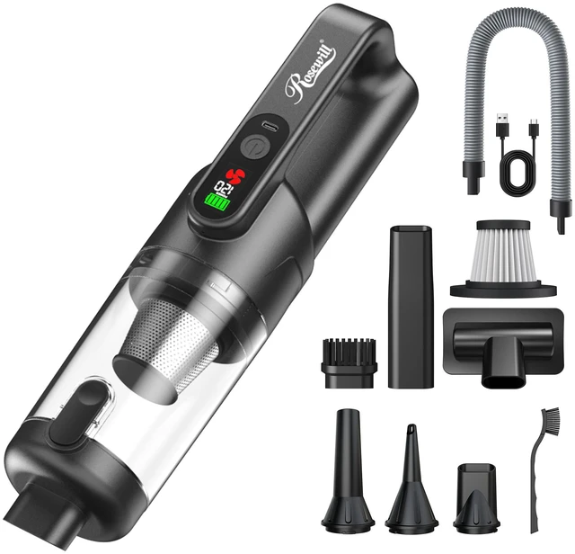 Main image of Rosewill 4-in-1 Cordless Car Vacuum, Rechargeable Handheld Vacuum Cleaner with LCD Display, 20KPa Suction Power with LED Light, 3-Gear Adjustable Blower, Inflator & Air Duster for Small Jobs, Car, Home, Office and Outdoor Use - Carbon Black