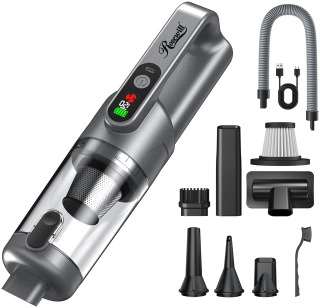 Main image of Rosewill 4-in-1 Cordless Car Vacuum, Rechargeable Handheld Vacuum Cleaner with LCD Display, 20KPa Suction Power with LED Light, 3-Gear Adjustable Blower, Inflator & Air Duster for Small Jobs, Car, Home, Office, and Out Door - Matte Silver