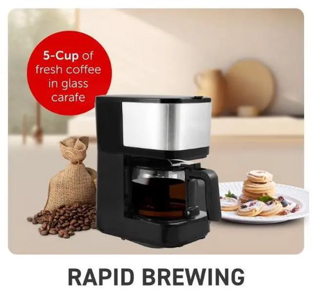 Alt view image 2 of 3 - Elite Cuisine EHC9254 Black/Silver 5-Cup Coffee Maker