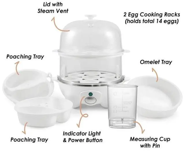 Alt view image 2 of 4 - Elite Cuisine EGC4150 White Automatic 2-Tier Egg Cooker/Steamer