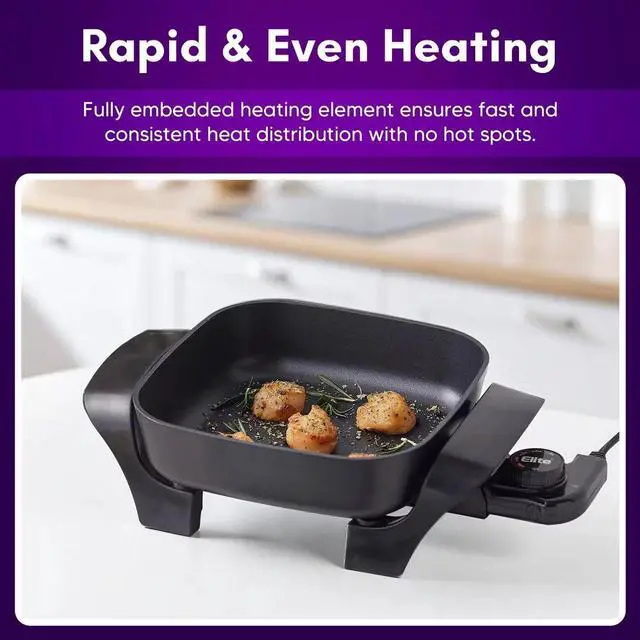 Alt view image 3 of 7 - Elite Cuisine EG688 8" Non-stick Electric Skillet with Tempered Glass Vented Lid