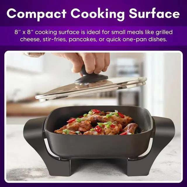 Alt view image 5 of 7 - Elite Cuisine EG688 8" Non-stick Electric Skillet with Tempered Glass Vented Lid