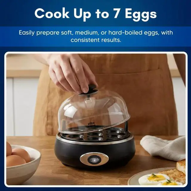 Alt view image 7 of 7 - Elite Cuisine EGC555 Automatic Easy Egg Cooker 7 Eggs Charcoal Gray