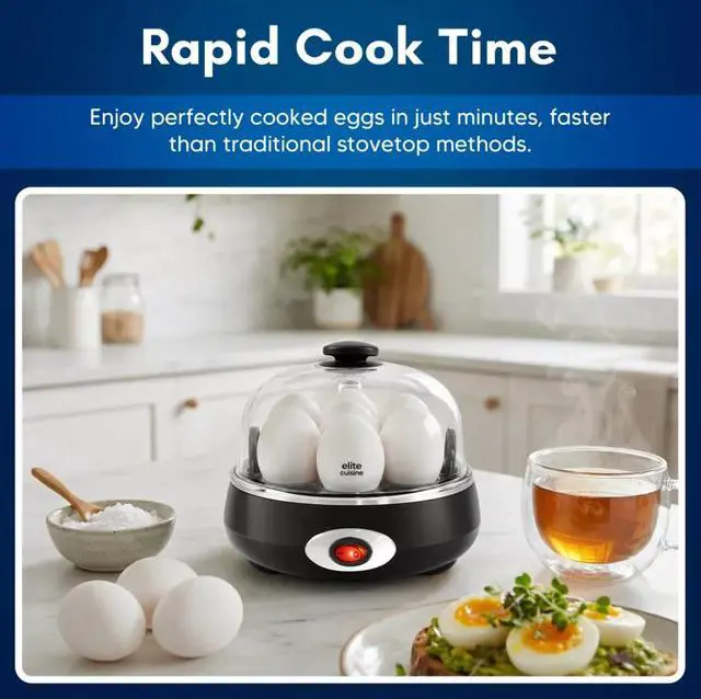 Alt view image 3 of 7 - Elite Cuisine EGC555 Automatic Easy Egg Cooker 7 Eggs Charcoal Gray
