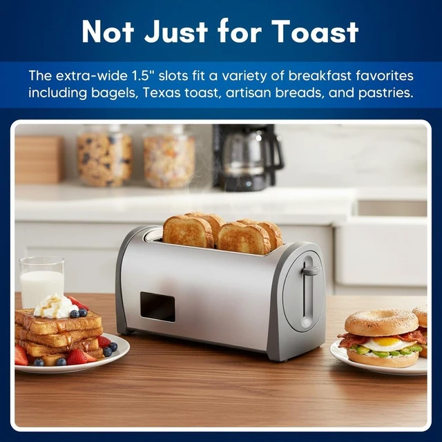 Alt view image 2 of 6 - Elite Cuisine ECTL3052 4-Slice Toaster, Long Slot, Stainless