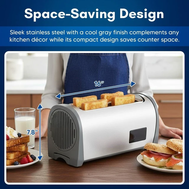 Alt view image 6 of 6 - Elite Cuisine ECTL3052 4-Slice Toaster, Long Slot, Stainless
