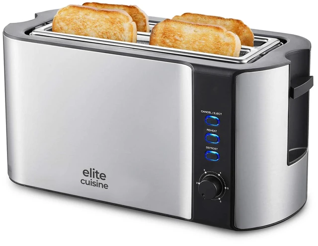 Main image of Elite Cuisine ECT3051 Stainless Steel 4 Slice Long Slot Toaster