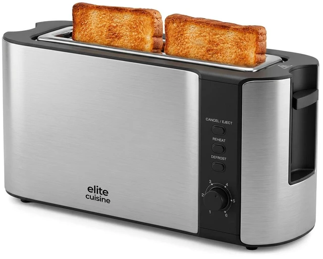 Main image of Elite Cuisine ECTL5052 2-Slice/1 Long Slot Slim Toaster With 6 Toast Settings, Silver