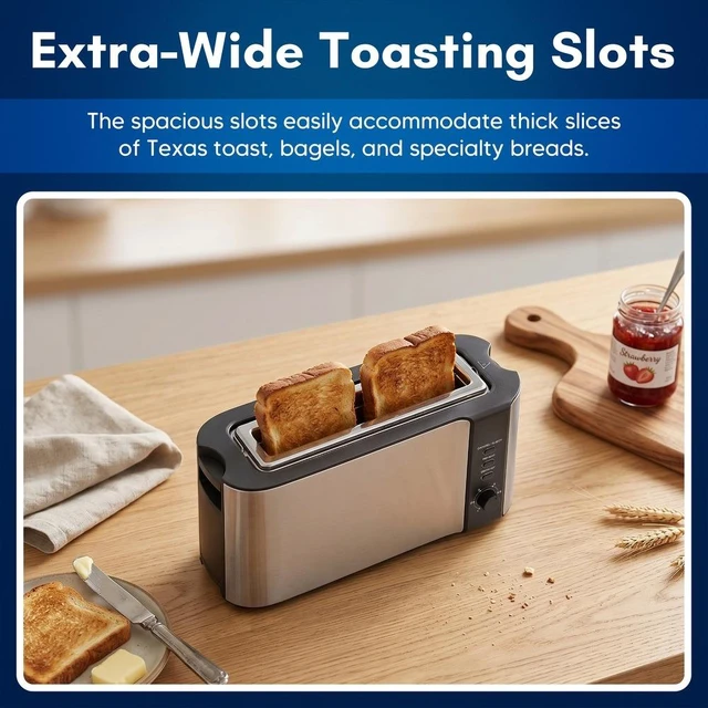 Alt view image 2 of 6 - Elite Cuisine ECTL5052 2-Slice/1 Long Slot Slim Toaster With 6 Toast Settings, Silver