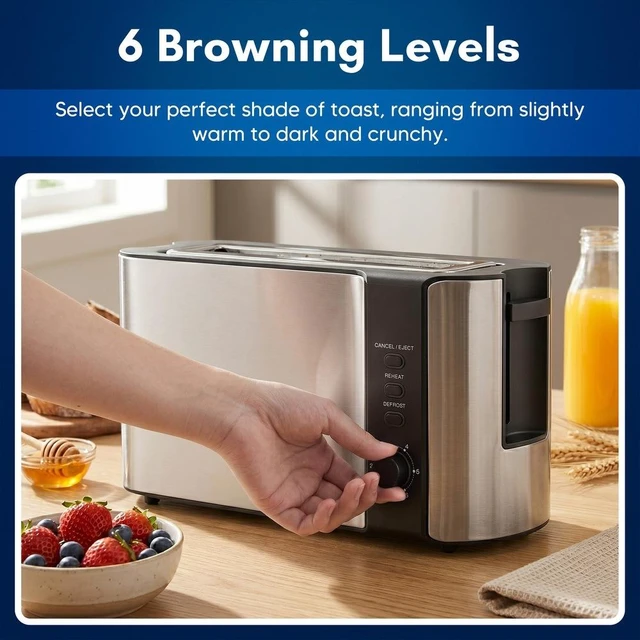 Alt view image 3 of 6 - Elite Cuisine ECTL5052 2-Slice/1 Long Slot Slim Toaster With 6 Toast Settings, Silver