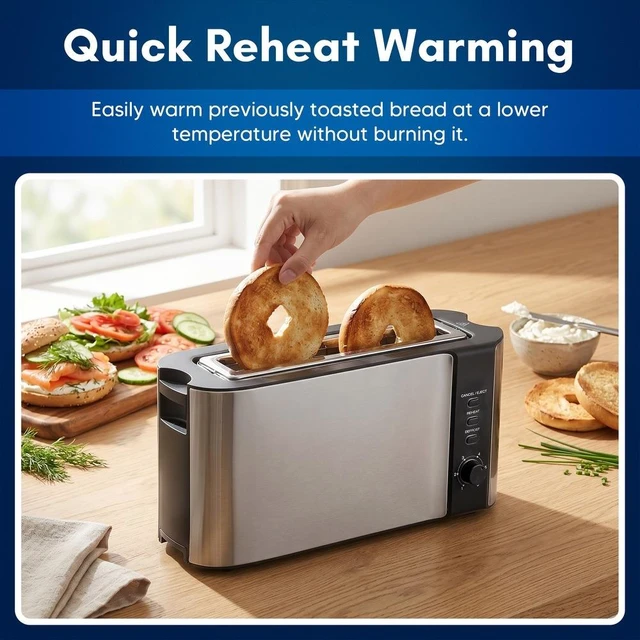 Alt view image 4 of 6 - Elite Cuisine ECTL5052 2-Slice/1 Long Slot Slim Toaster With 6 Toast Settings, Silver